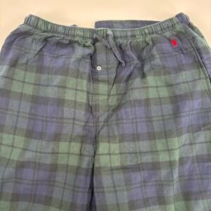 Polo Ralph Lauren Mens Pajama Pants Large Green Blue Plaid Flannel Sleepwear